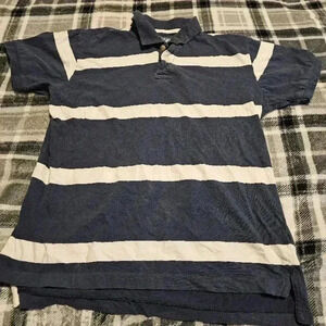 Nautica Navy Blue and White Striped Polo Shirt